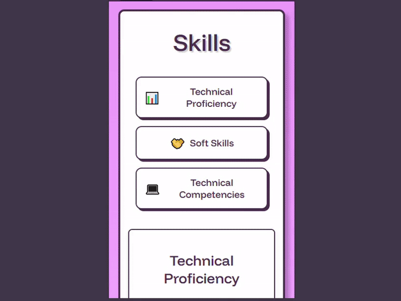 Skills page on mobile