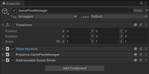 GameFlowManager GameObject in Unity Hierarchy