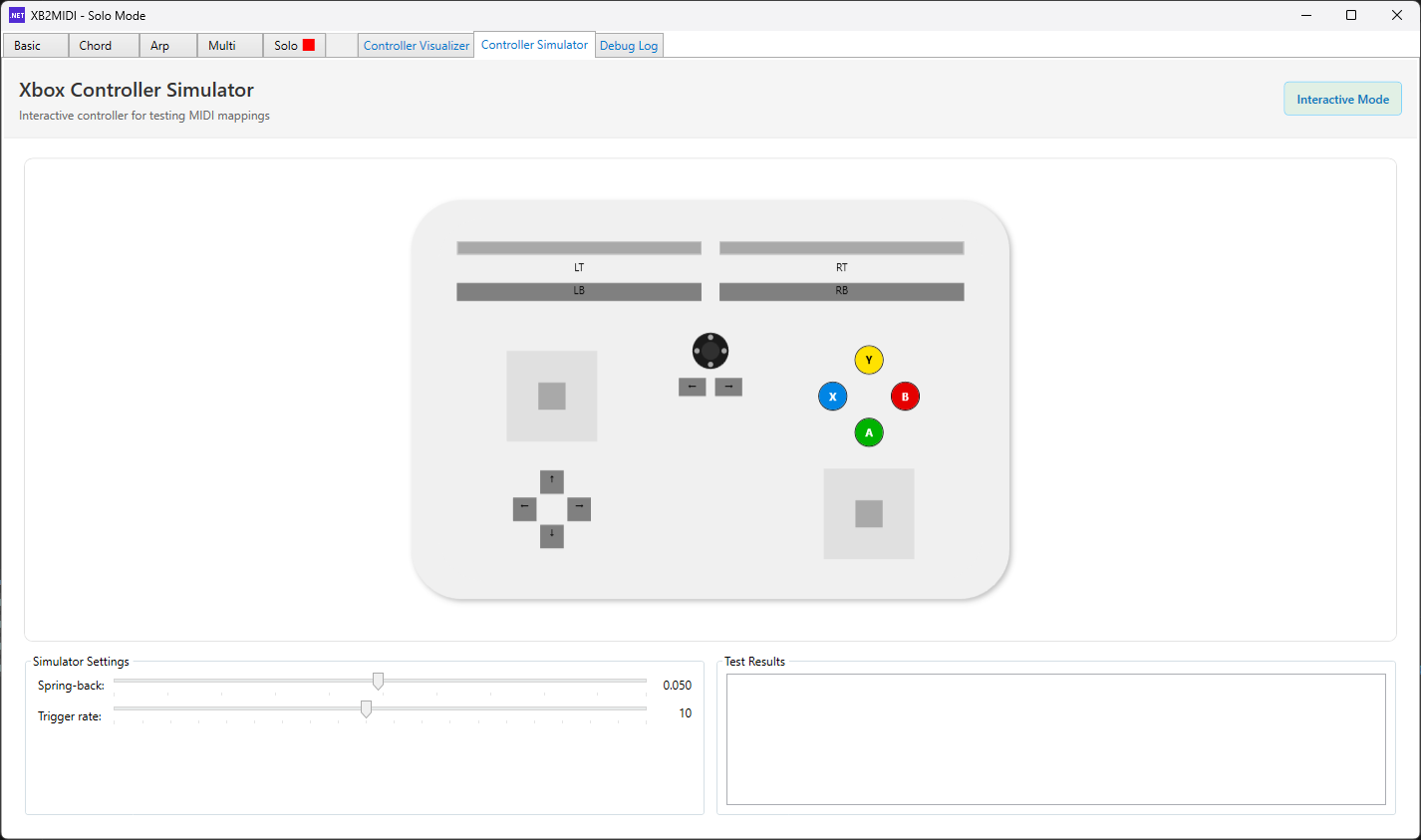XB2MIDI Controller Simulator Interface