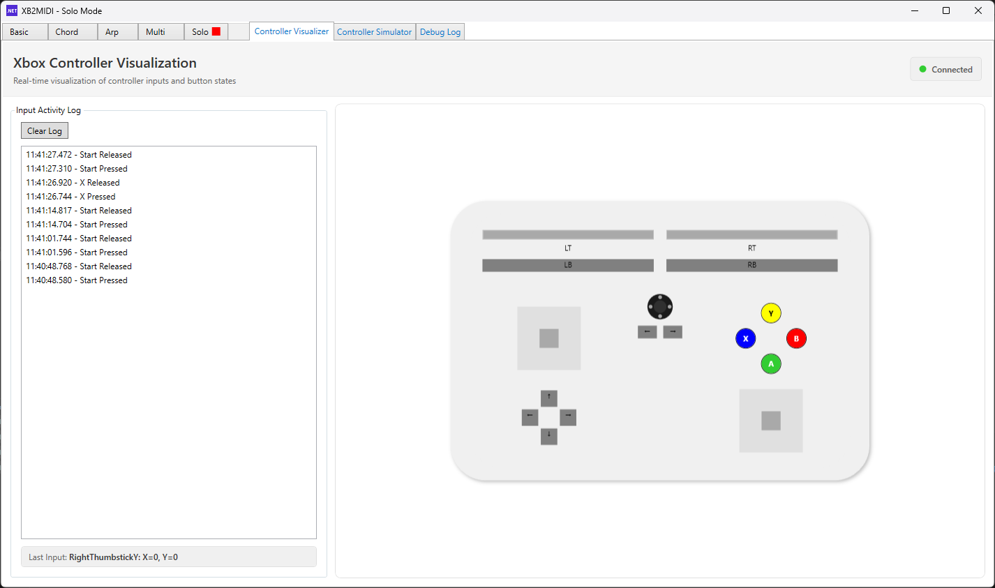 XB2MIDI Controller Visualizer
